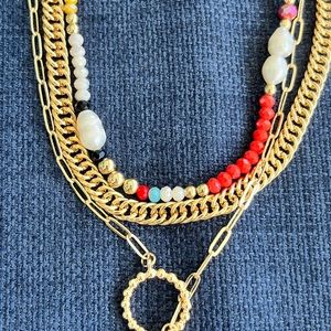 Boho Layered Goldtone Beaded Adjustable Necklace, NWOTs